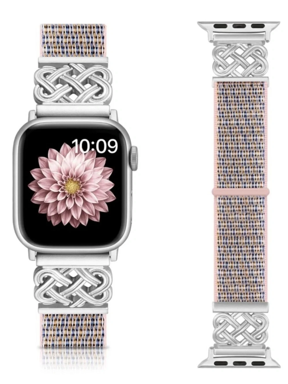 Woven Watch Band with Silver Celtic Metal Accents (Various Colors)